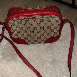 Gucci Beige and Red camera Crossbody Bag